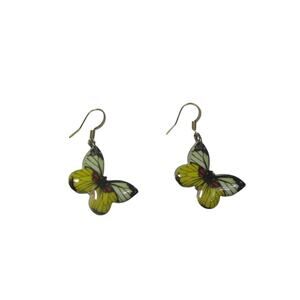 Yellow Butterfly Gold Tone Earrings Boho Cottagecore 1 3/4" Retro Dangly‎